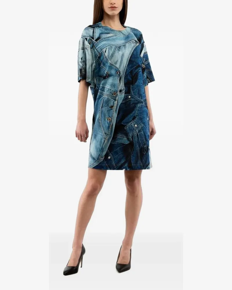 Moschino Kurzärmeliges Minikleid mit Jeans-Print - Blau Blau