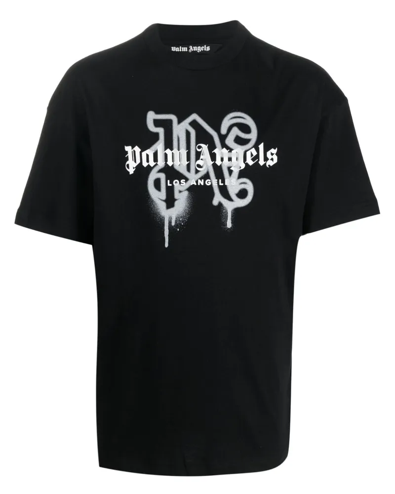 Palm Angels Los Angeles T-Shirt mit Monogramm-Print - Schwarz Schwarz