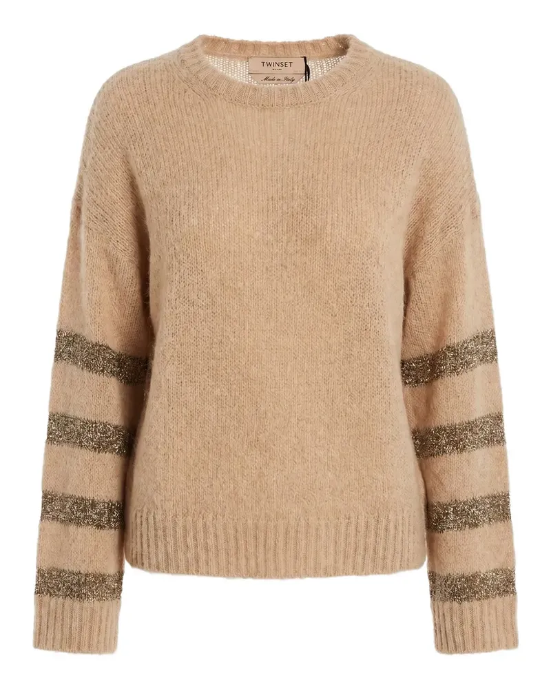 Twin-Set sequin-striped round-neck sweater - Nude Nude