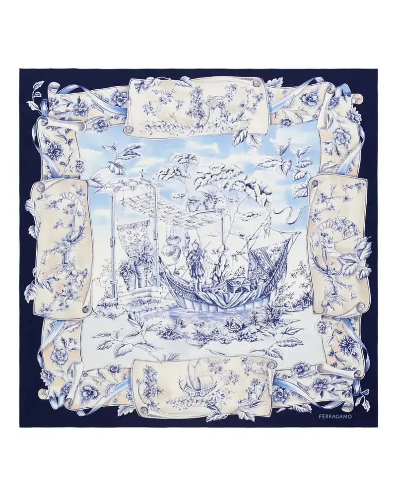 Ferragamo Seidenschal mit Heritage-Print - Blau Blau