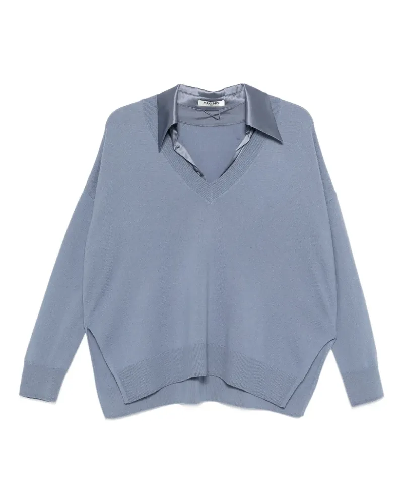MAX&MOI satin-collar V-neck sweater - Blau Blau