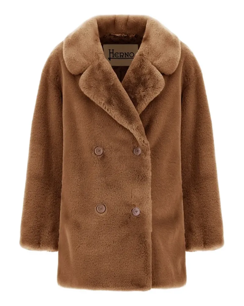 Herno beaver-effect faux-fur peacoat - Braun Braun
