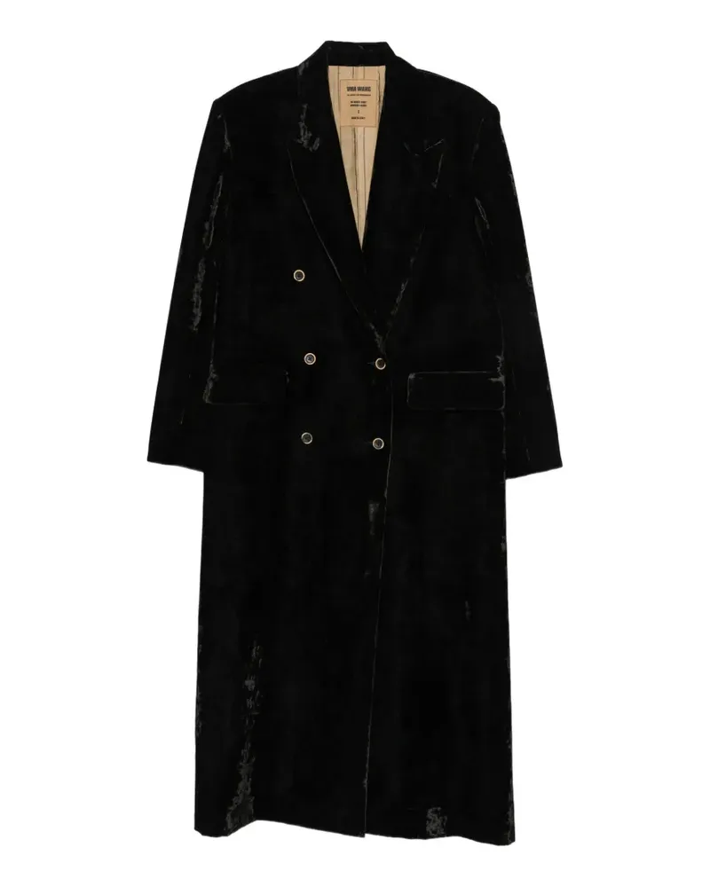 Uma Wang Doppelreihiger Lassie Mantel aus Crushed Velvet - Schwarz Schwarz
