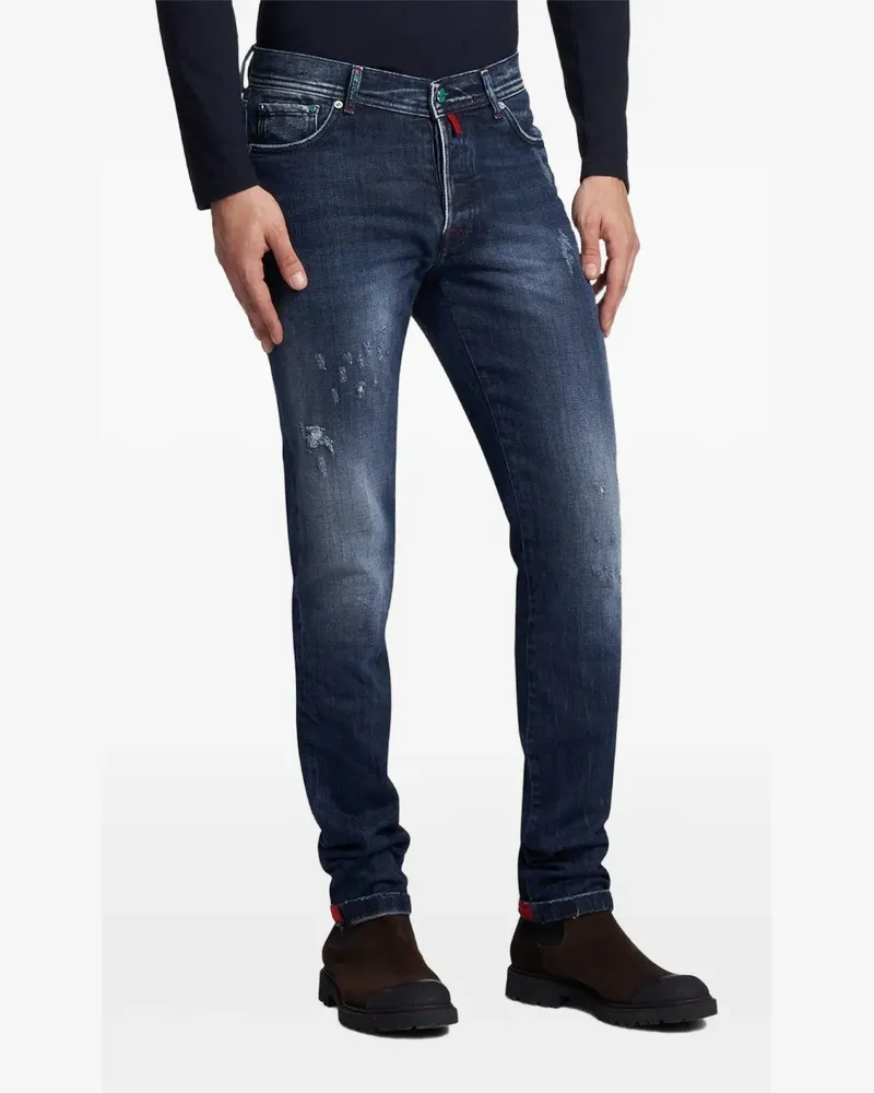 Kiton Slim-Fit-Jeans mit Tragefalten - Blau Blau