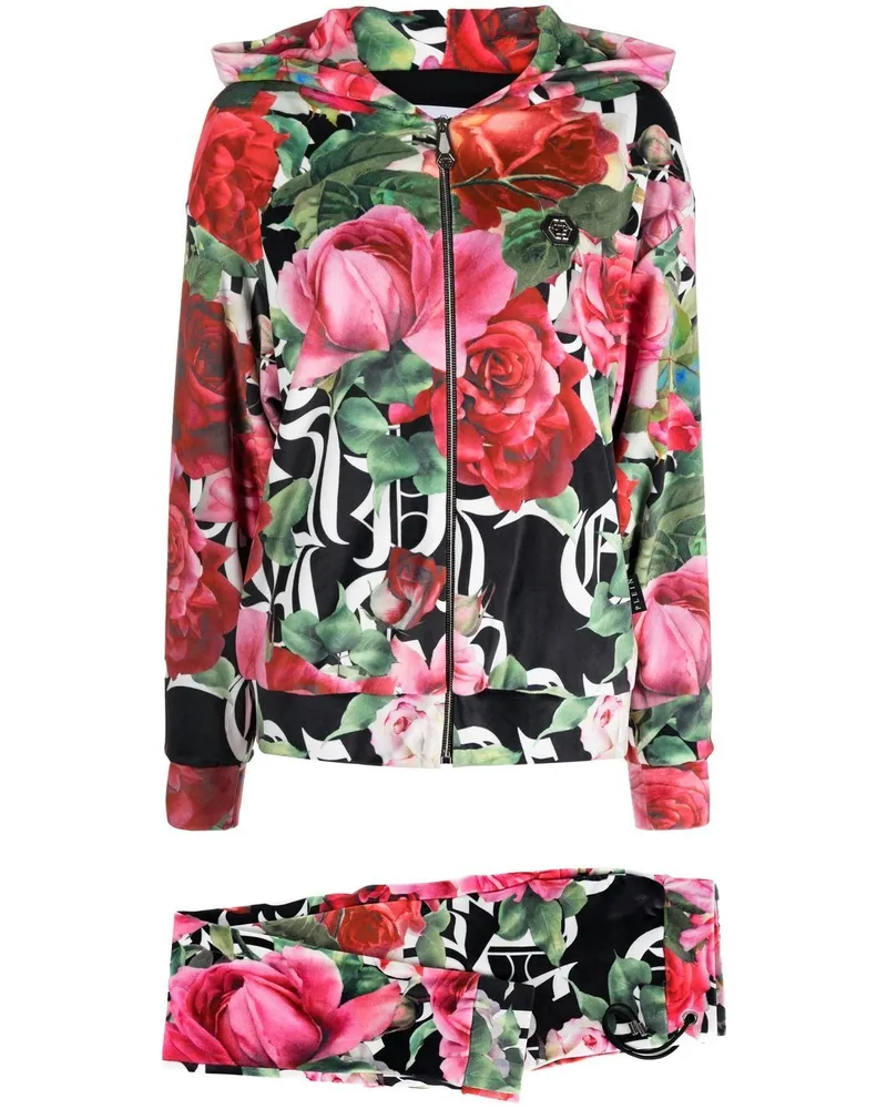 Philipp Plein Jogginganzug mit Blumen-Print Rot