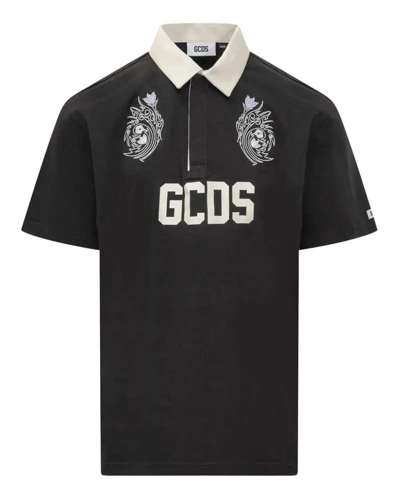 GCDS Poloshirt mit Blumen-Logo - Schwarz Schwarz