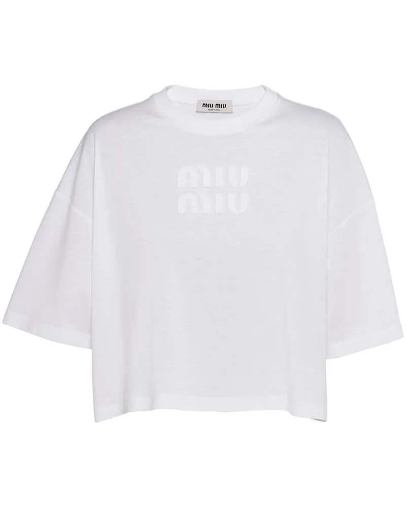 Miu Miu T-Shirt mit Logo-Stickerei - Weiß Weiß