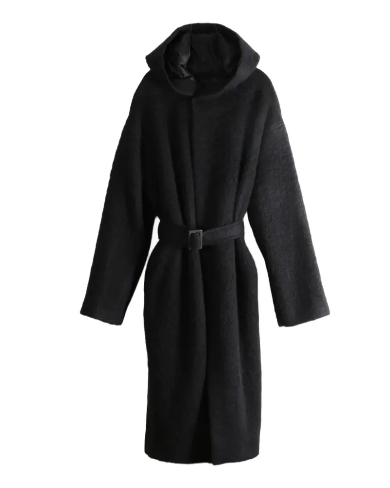 Rick Owens Tower Kapuzenmantel mit Gürtel - Schwarz Schwarz