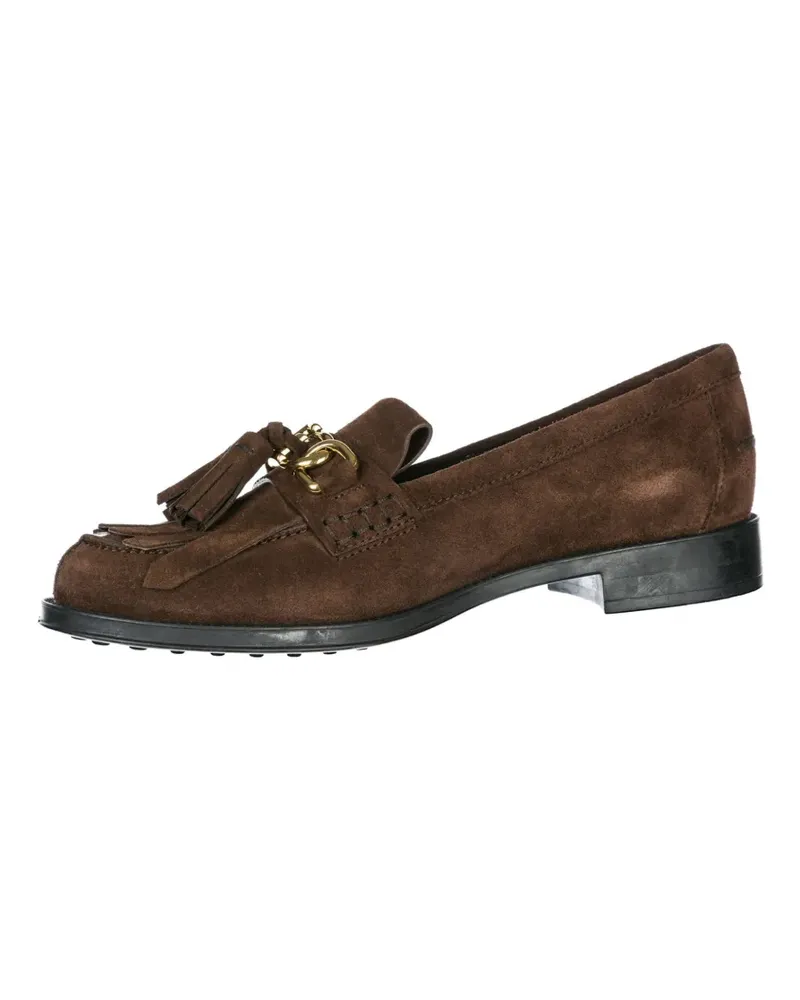 TOD'S Gomma Double-T tassel-detail suede loafers - Braun Braun