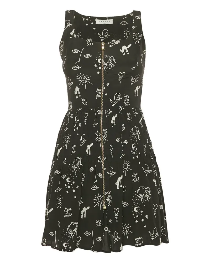 Sandro silk print mini dress - Schwarz Schwarz