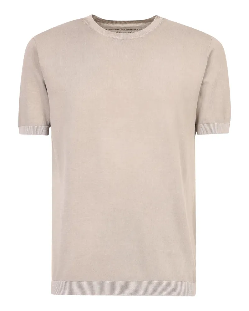 Original Vintage Style T-Shirt mit geripptem Saum - Braun Braun