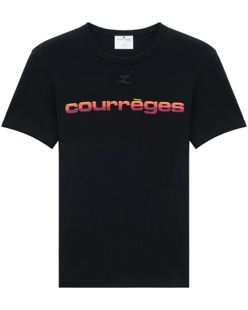 Courrèges T-Shirt mit Logo-Print Schwarz