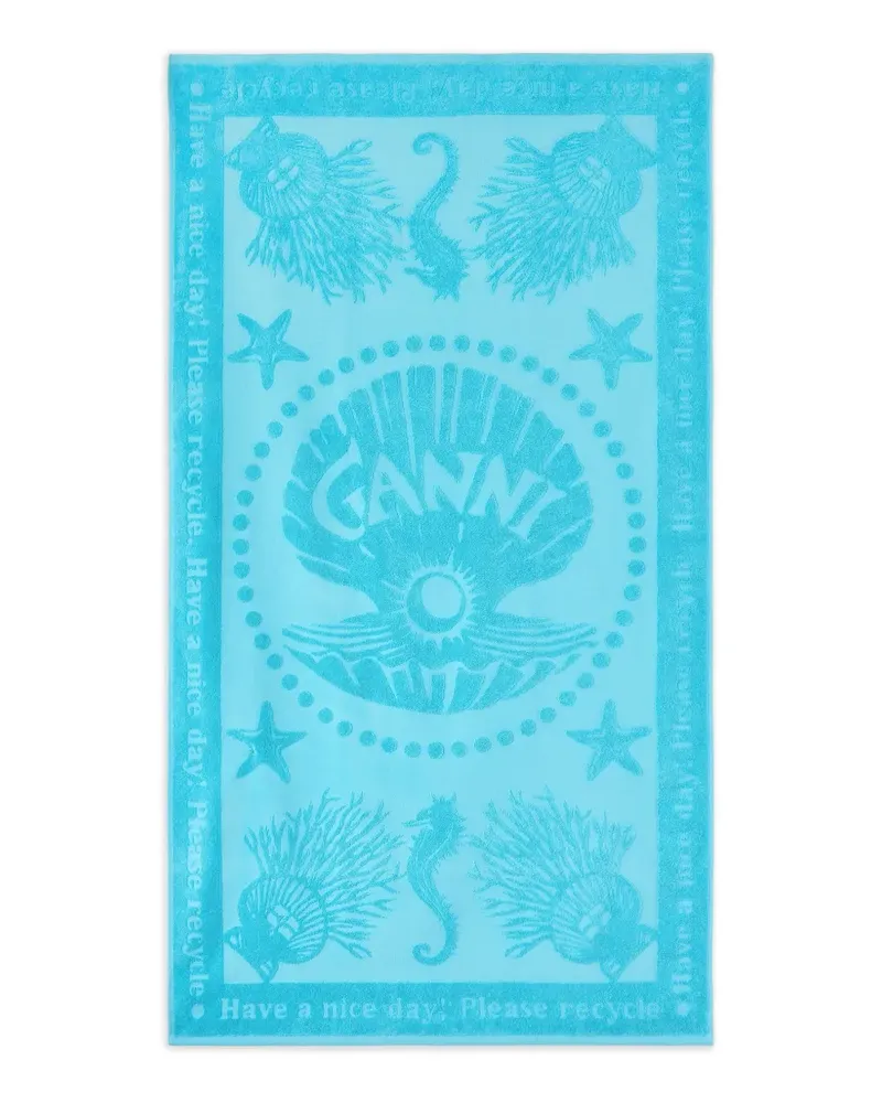 Ganni beach towel in blue - Blau Blau