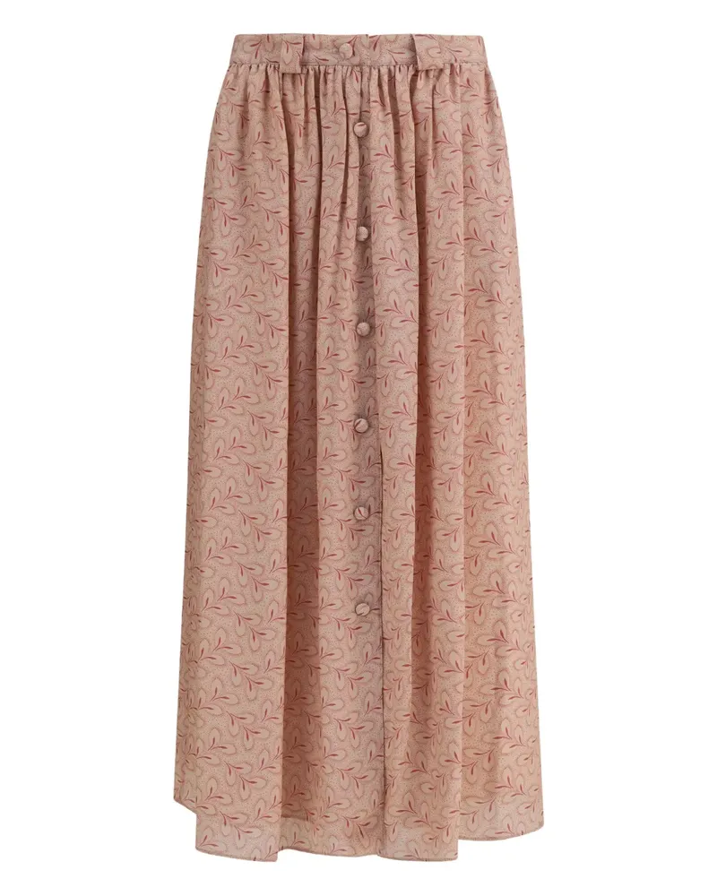 Kristina Ti Geknöpfter Midirock mit Blatt-Print - Rosa Rosa