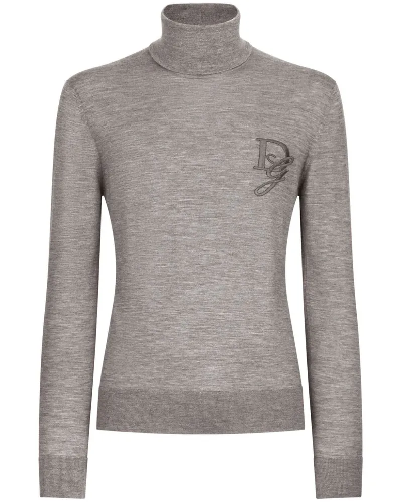 Dolce & Gabbana Kaschmir-Rollkragenpullover mit Logo-Stickerei - Grau Grau