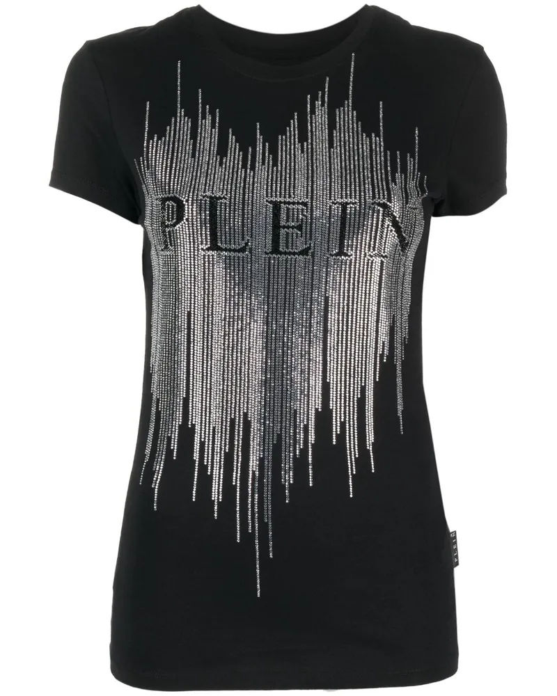 Philipp Plein T-Shirt mit Kristall-Logo - Schwarz Schwarz