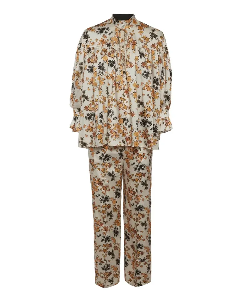 Victoria Beckham floral-print blouse and trousers set - Weiß Weiß
