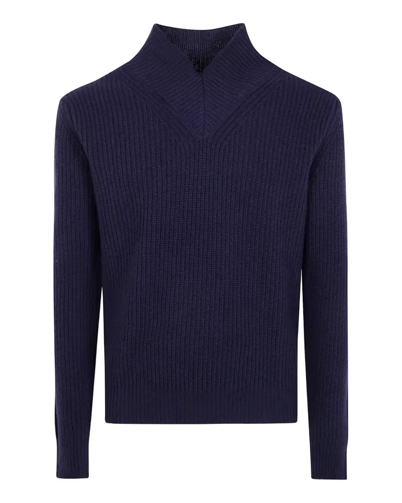 CRUNA ribbed-knit V-neck sweater - Blau Blau
