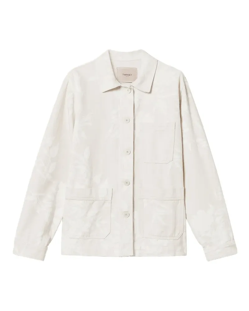Twin-Set Hemdjacke aus Blumenjacquard - Weiß Weiß