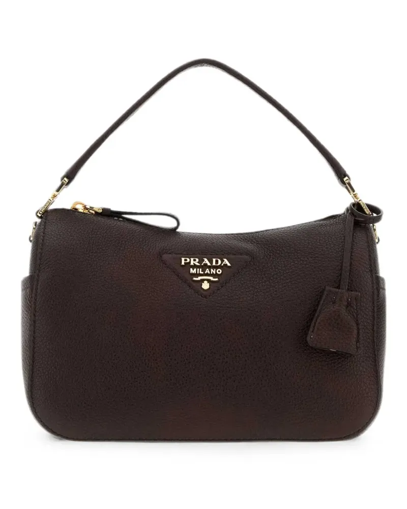 Prada Kleine Tote Bag mit Logo-Schild - Braun Braun