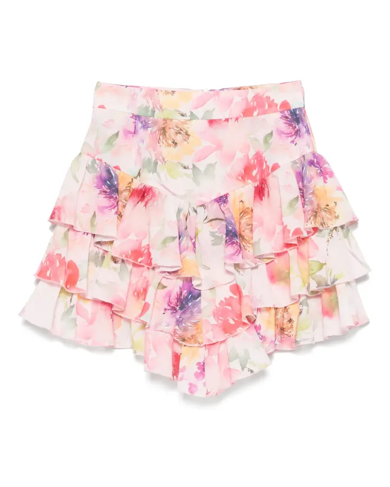 ACTUALEE Minirock mit Blumen-Print - Rosa Rosa