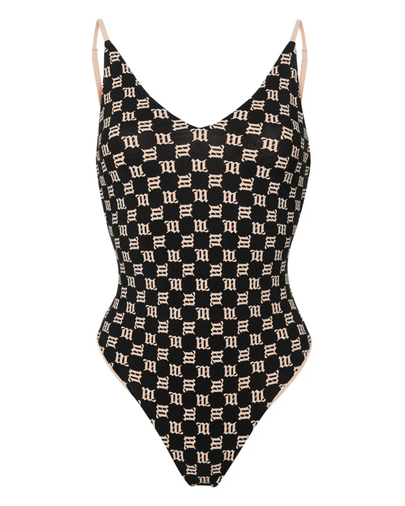 MISBHV Badeanzug mit Monogrammmuster - Schwarz Schwarz