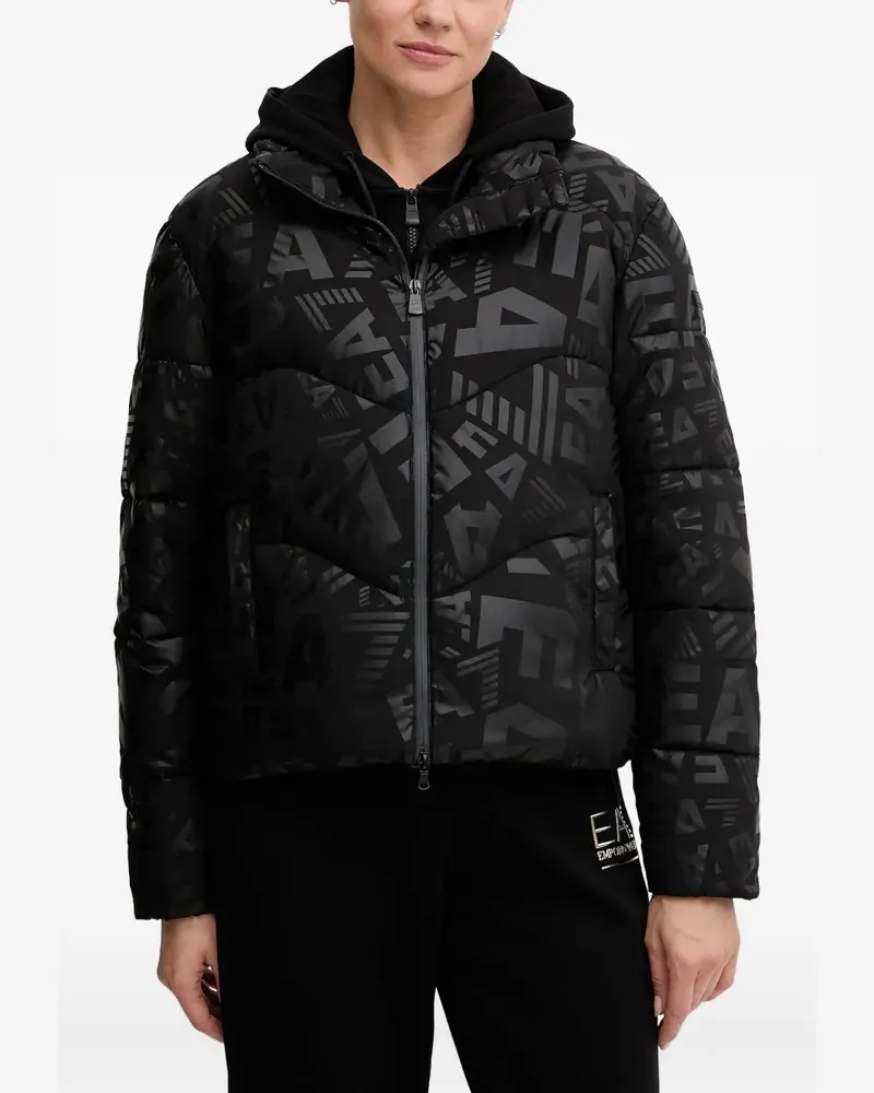 EA7 Gefütterte Jacke mit Monogramm-Print - Schwarz Schwarz