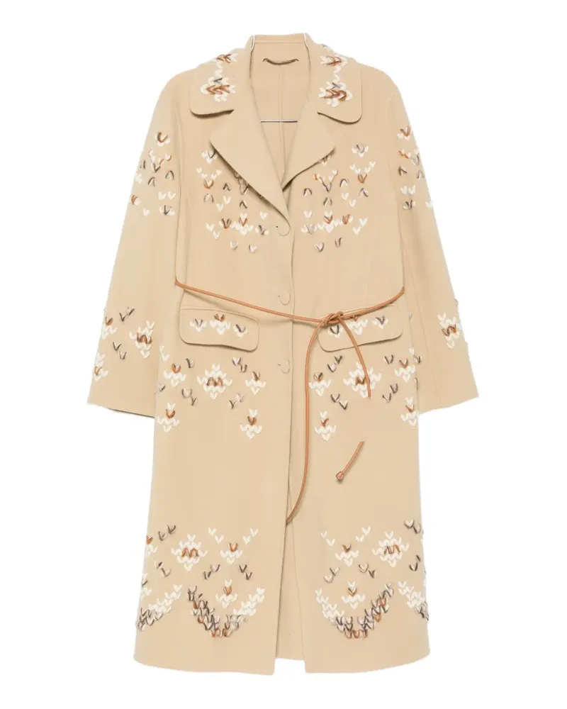 Ermanno Scervino embroidered belted coat - Nude Nude