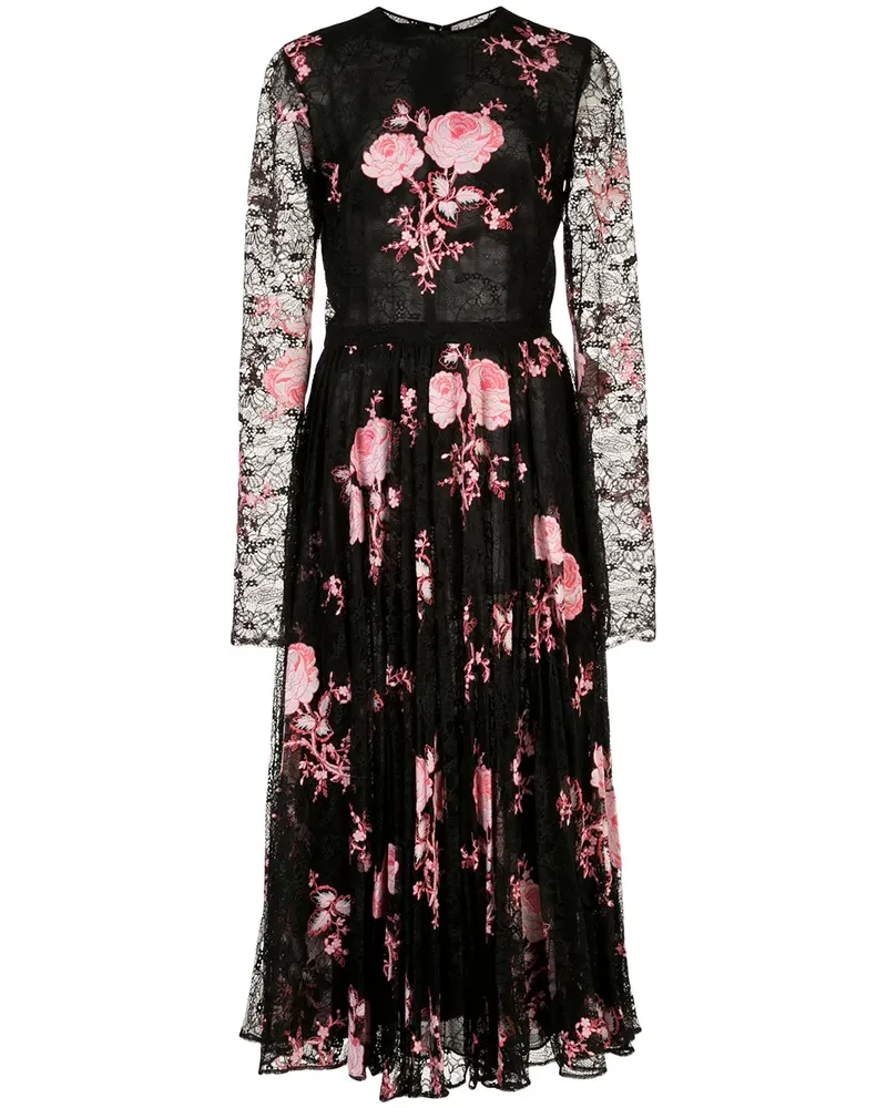 Giambattista Valli Faltenrock mit Blumenmuster - Schwarz Schwarz