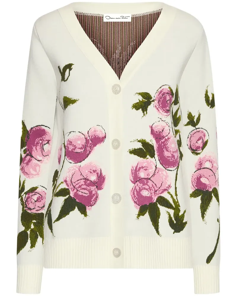 Oscar de la Renta Painted Roses Cardigan - Weiß Weiß