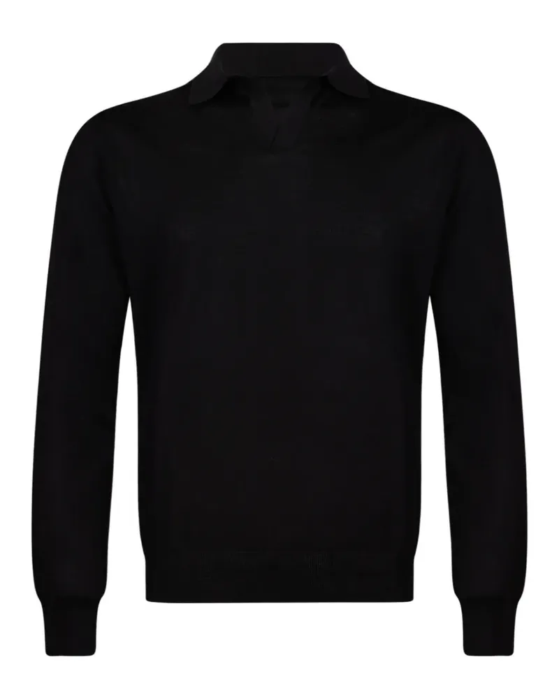Gran Sasso fine-knit polo-collar sweater - Schwarz Schwarz