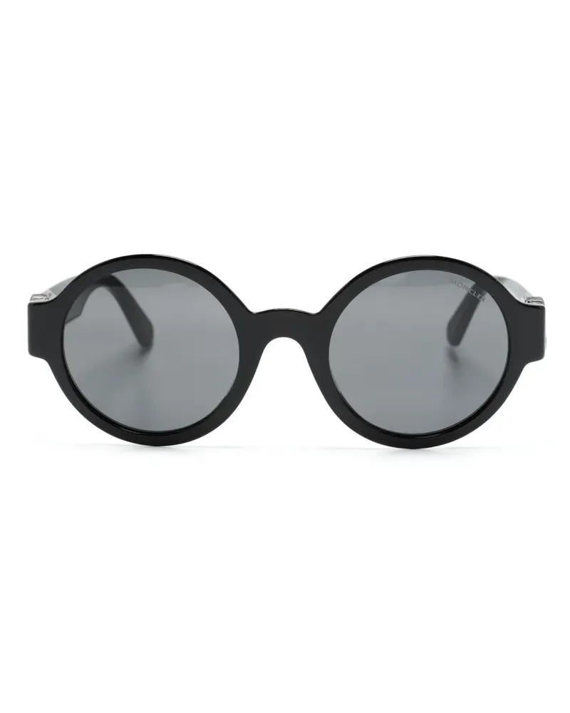 Moncler Runde Sonnenbrille mit Logo-Schild - Schwarz Schwarz