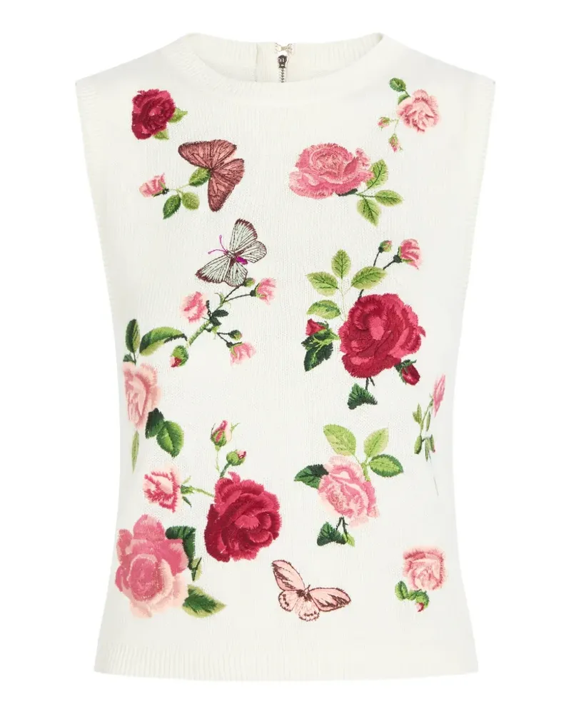 Alice + Olivia Reva floral-embroidered knitted vest - Nude Nude