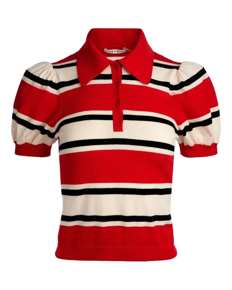 Alice + Olivia Gestreiftes RAMONA Poloshirt mit Puffärmeln - Rot Rot