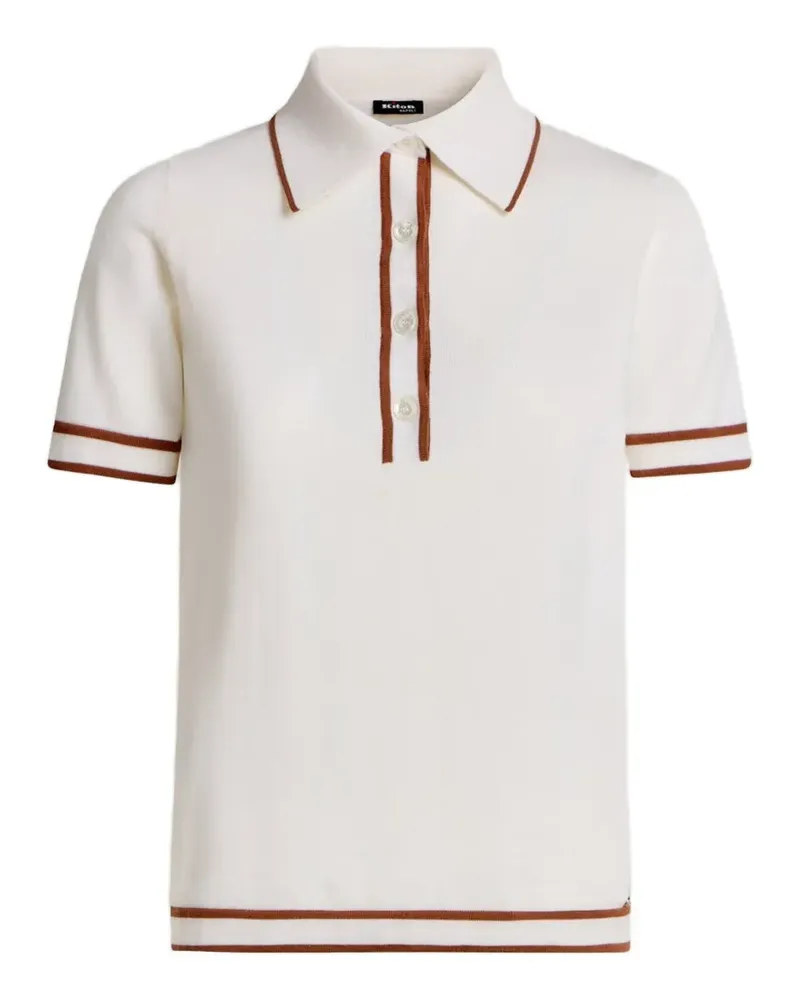 Kiton Poloshirt aus Kammwolle mit Kontrastbesatz - Weiß Weiß