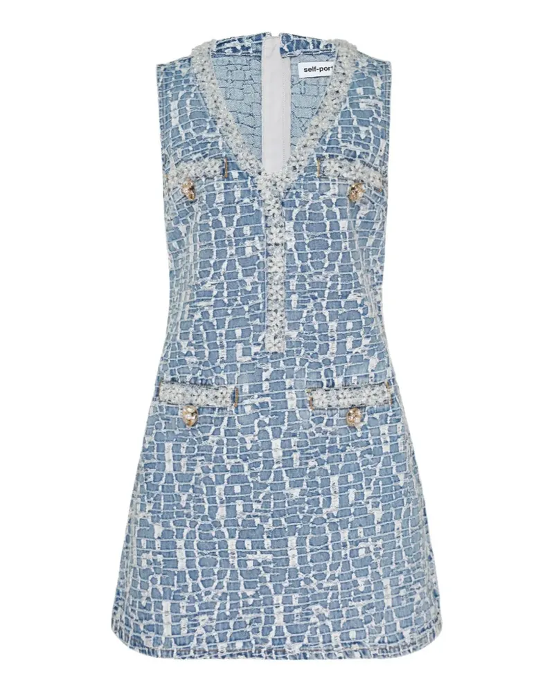 Self-Portrait embellished denim mini dress - Blau Blau