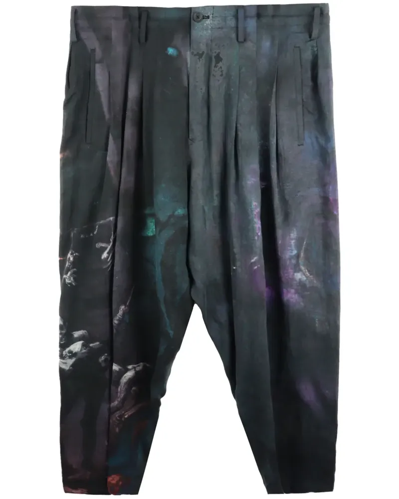 Yohji Yamamoto Baggy-Hose mit abstraktem Print - Schwarz Schwarz