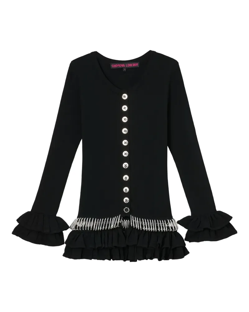 CHOPOVA LOWENA Gerüschter Cardigan mit Karabiner - Schwarz Schwarz