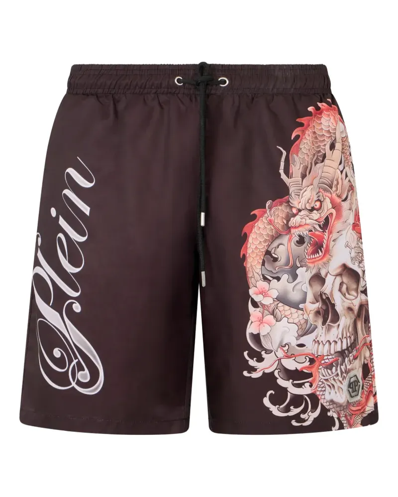 Philipp Plein Badeshorts mit Drachen-Print - Braun Braun