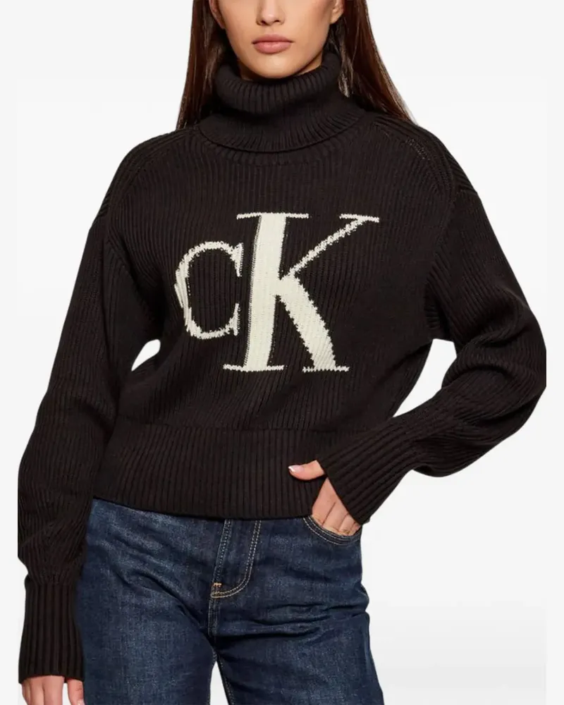 Calvin Klein logo-intarsia ribbed-knit sweater - Schwarz Schwarz