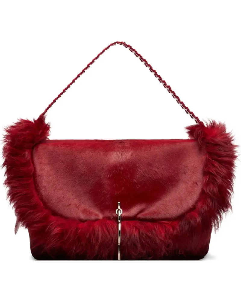 Blumarine Geflochtene Schultertasche mit Pelzbesatz - Rot Rot