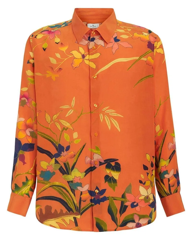 Etro Seidenhemd mit Blumen-Print Orange