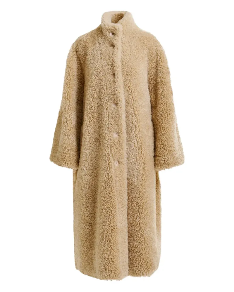 Essentiel Ispot Mantel aus Faux Shearling mit Stehkragen - Nude Nude