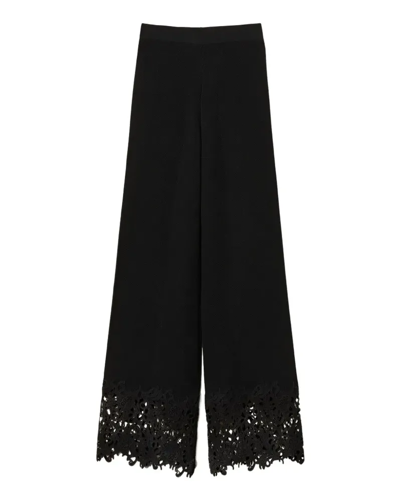Twin-Set Gerade Hose mit Spitzensaum - Schwarz Schwarz
