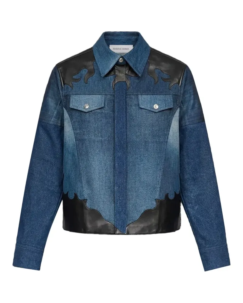 Marine Serre Jeansjacke mit Leder-Patches - Blau Blau