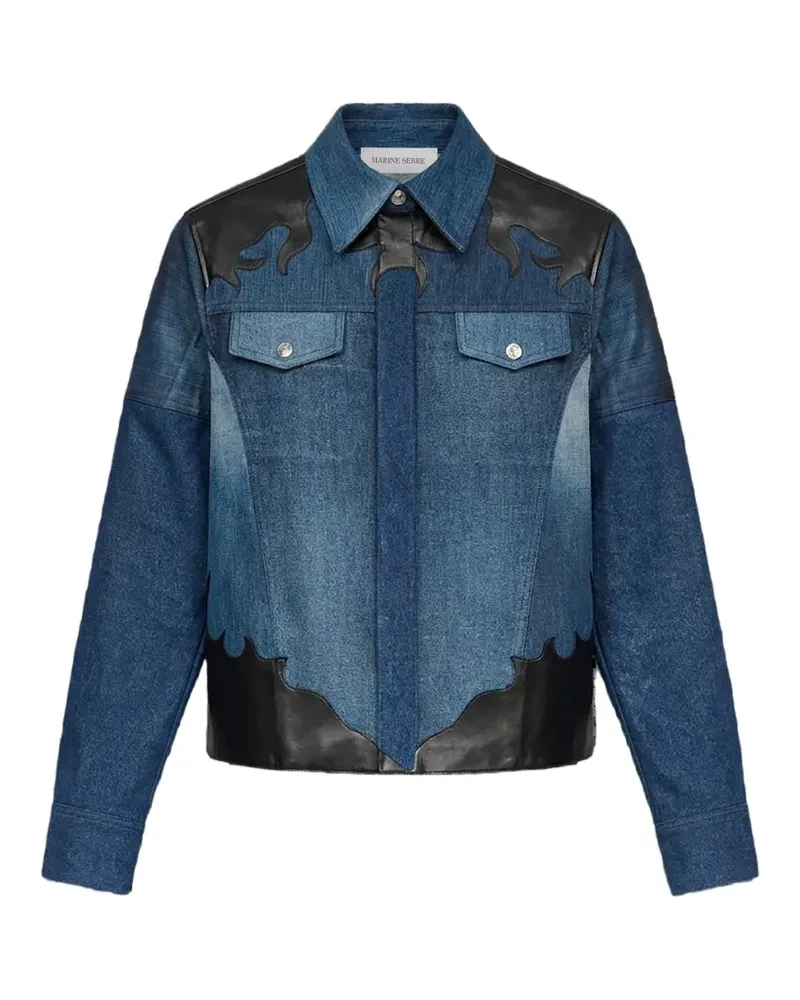 Marine Serre leather-patches trucker denim jacket - Blau Blau