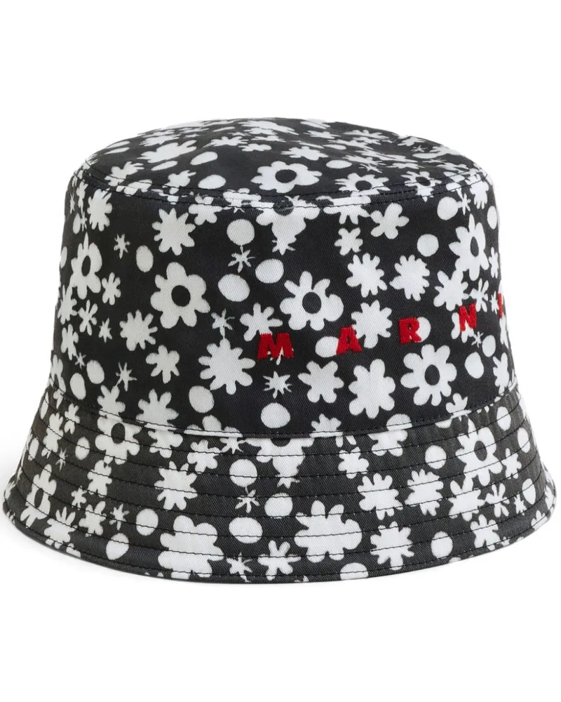 Marni Fischerhut mit Blumen-Print - Schwarz Schwarz