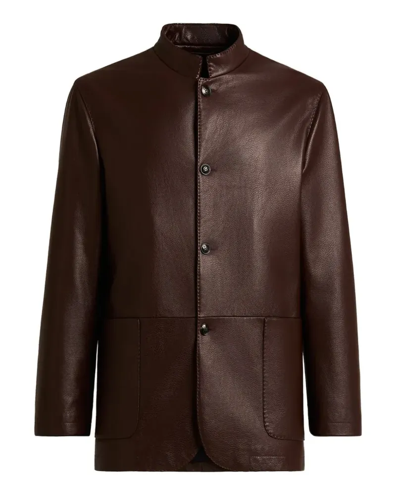 Kiton Jacke aus Lammleder mit Mandarinkragen - Rot Rot