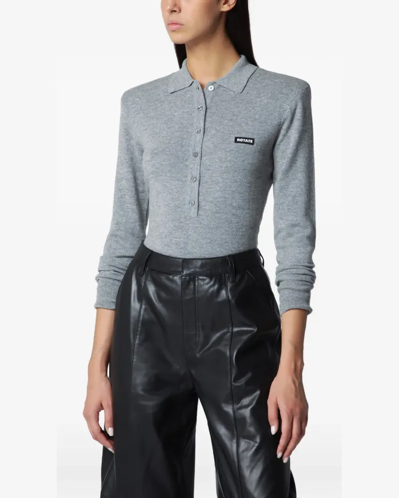 ROTATE Birger Christensen Langärmeliges Poloshirt - Grau Grau