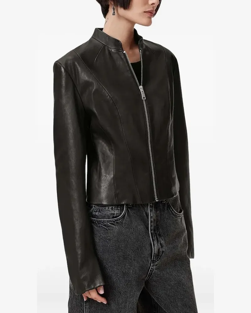 AllSaints Lederjacke mit Reißverschluss - Schwarz Schwarz